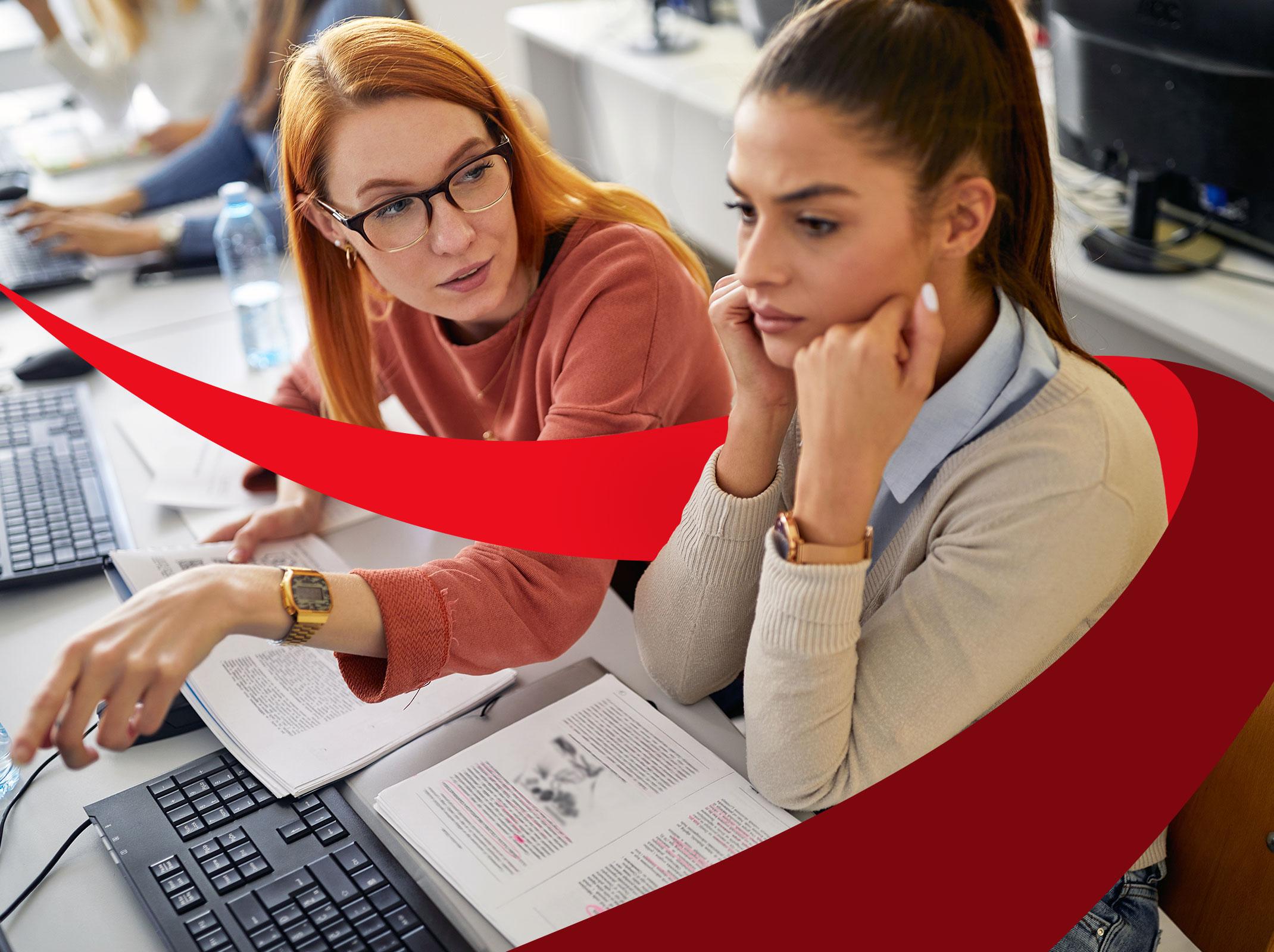 Annoyed woman ignoring co-worker who is trying to communicate with her
