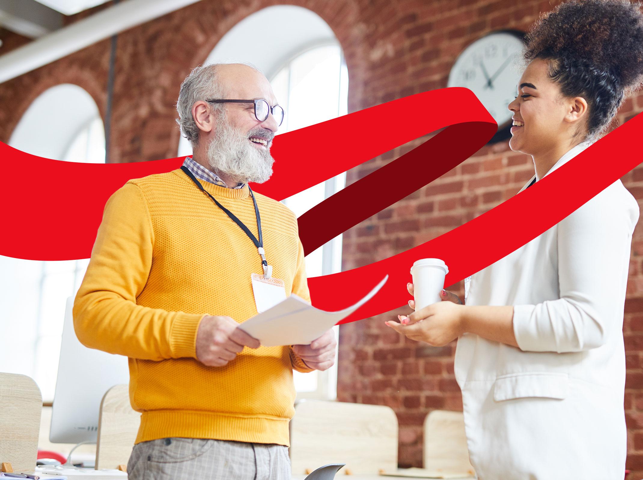 Two people having an office discussion