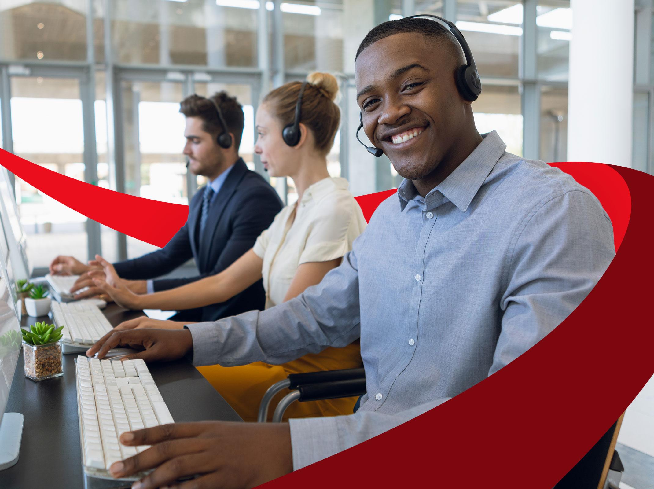 Happy, smiling customer service representative